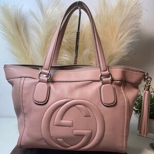 Gucci Pink Pebbled Leather Soho Tote Bag